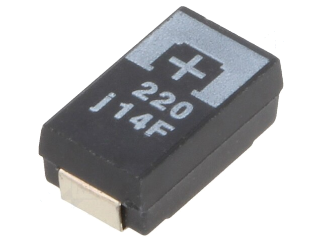 Condensator: tantaal-polymeer; 220uF; 6,3VDC; TPF; SMD; ±20%; 2000h Condensator: tantaal-polymeer; 220uF; 6,3VDC; TPF; SMD; ±20%; 2000h